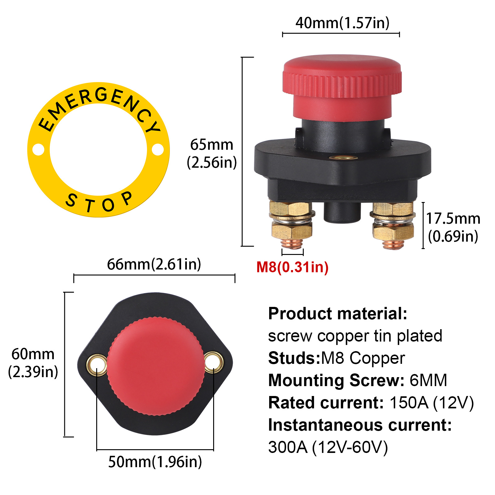 12V 75A Solenoid Emergency Stop Switch with Rotating Release - Image 8